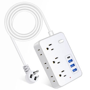 BOHASHIN Power Strip Surge Protector with USB, 4 ft Long Extension Cord for 6 Widely Spaced Outlets with 4 USB Fast Charge USB Charging Ports(White)