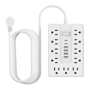 BOHASHIN 15FT Flat Plug Power Strip Surge Protector, 11 AC Outlets with 4 USB & 2 USB-C Ports, 1250W/10A Extension Cord, Overload Protection, Wall Mount for Home Office Dorm(White)
