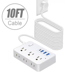 BOHASHIN 15 ft long Extension Cord,Power Strip Extension Cord for 6 Widely Spaced Outlets with 4 USB Fast Charge USB Charging Ports(White)